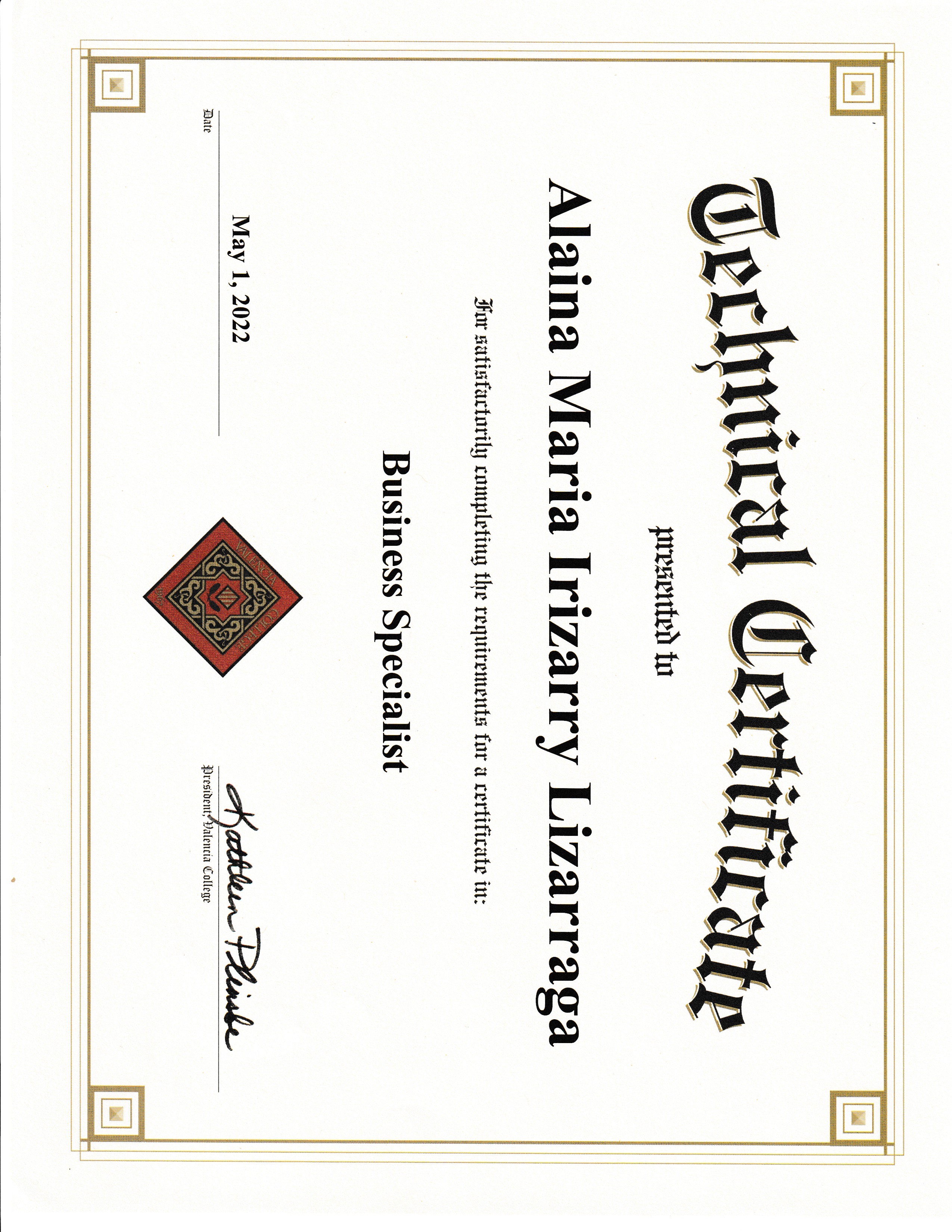 Business Specialist Certificate